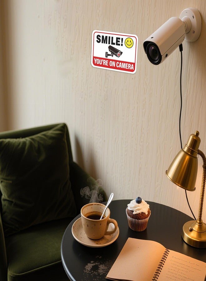 LUHIMO 6PCS Smile Your On Camera Sign Sticker, Self-Adhesive Waterproof Red Security Camera Sign,You Are Being Recorded for Home, Office, Shop, Door（5.9" x 3.9"） - Image 5