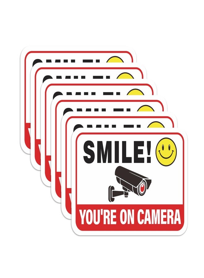 LUHIMO 6PCS Smile Your On Camera Sign Sticker, Self-Adhesive Waterproof Red Security Camera Sign,You Are Being Recorded for Home, Office, Shop, Door（5.9" x 3.9"） - Image 1