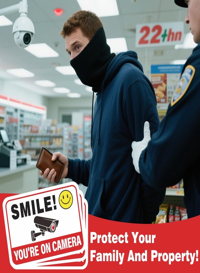 LUHIMO 6PCS Smile Your On Camera Sign Sticker, Self-Adhesive Waterproof Red Security Camera Sign,You Are Being Recorded for Home, Office, Shop, Door（5.9" x 3.9"） - Image 4