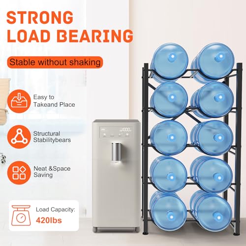 Semoprus 5 Gallon Water Bottle Holder for 10 Bottles, 5 Tiers Double Row Water Jug Holder, Detachable Heavy Duty Water Jug Stand, Water Jug Rack for Office, Kitchen, Garages, Restaurant, and Gym - Image 4
