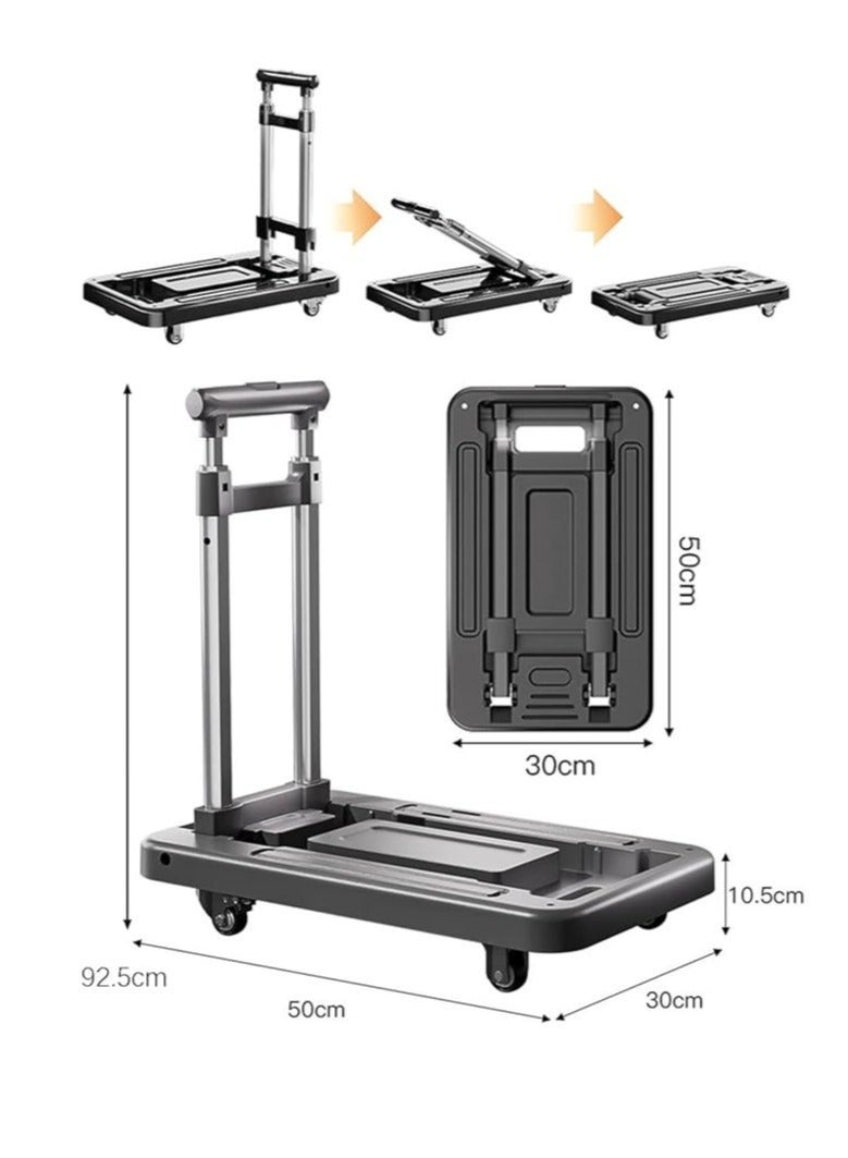 Portable Hand Truck, Foldable Platform Trolley Cart, Equipped with Straps and 360 Degree Wheels, Suitable for Warehouse Handling, Supermarket Shopping, and Outdoor Travel (Grey) - Image 2