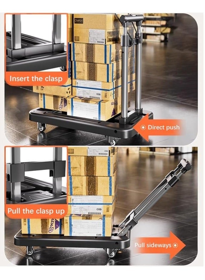 Portable Hand Truck, Foldable Platform Trolley Cart, Equipped with Straps and 360 Degree Wheels, Suitable for Warehouse Handling, Supermarket Shopping, and Outdoor Travel (Grey) - Image 3