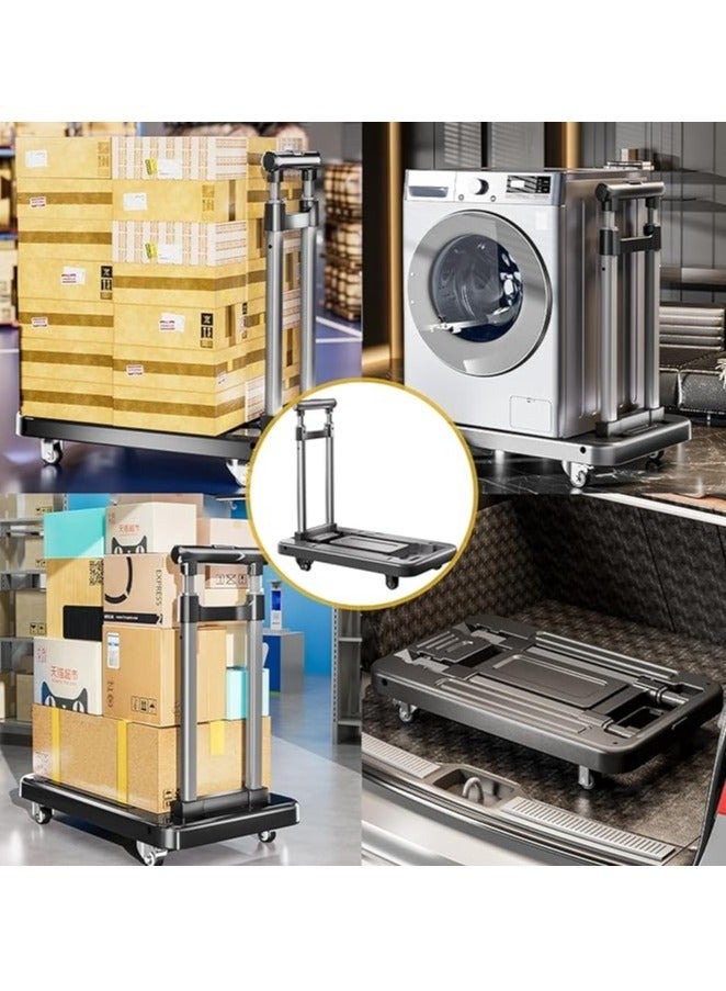 Portable Hand Truck, Foldable Platform Trolley Cart, Equipped with Straps and 360 Degree Wheels, Suitable for Warehouse Handling, Supermarket Shopping, and Outdoor Travel (Grey) - Image 4