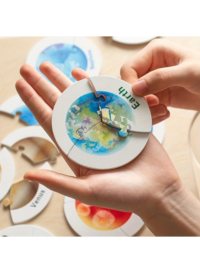 BEBEGO 27PCS Wooden Solar Puzzle Toy Space System Themed for Kids Preschool Learning Activities Planets Educational Toys Classroom Christmas Holiday Gift for Boys Girls Children - Image 3