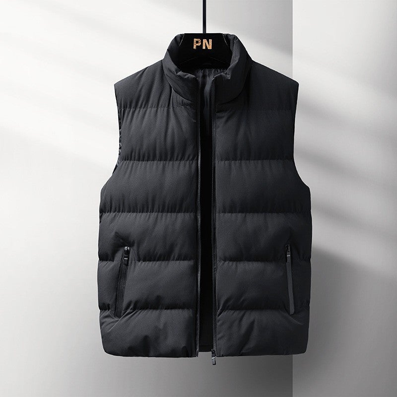Men'S New Fleece-Lined Thick Warm Windproof Waistcoat Hong Kong Style Casual Stand Collar Cotton-Padded Vest For Men - Image 3