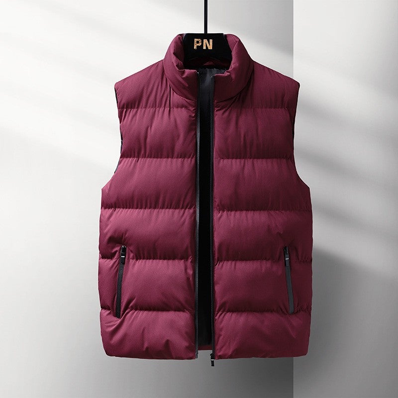 Men'S New Fleece-Lined Thick Warm Windproof Waistcoat Hong Kong Style Casual Stand Collar Cotton-Padded Vest For Men - Image 5