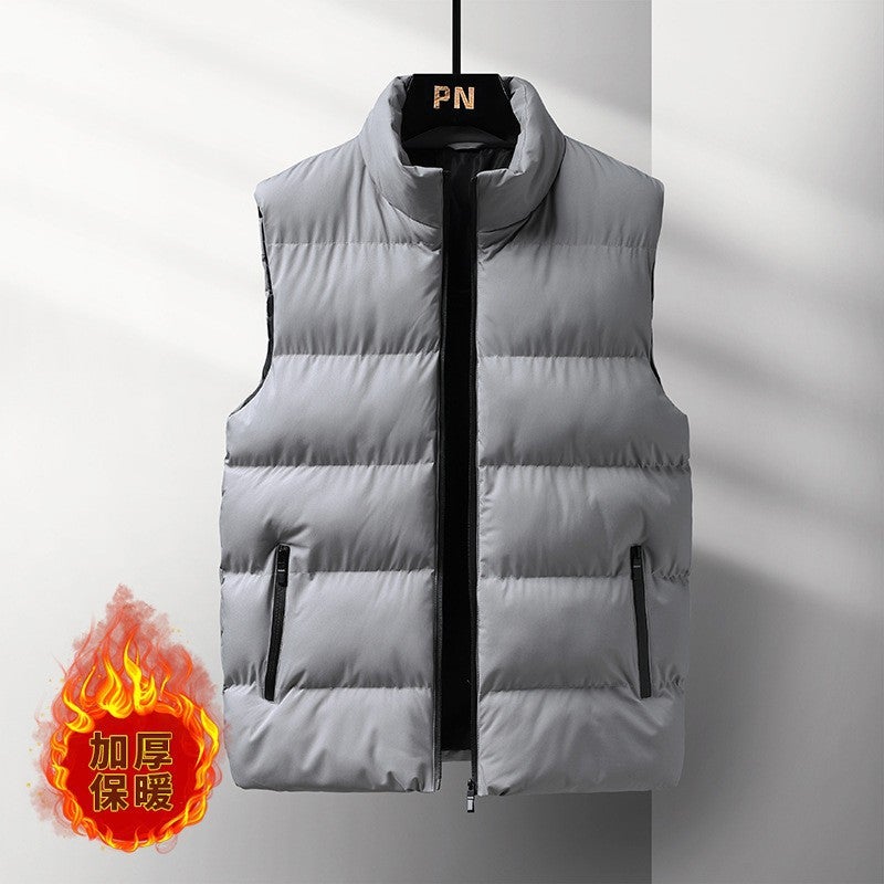 Men'S New Fleece-Lined Thick Warm Windproof Waistcoat Hong Kong Style Casual Stand Collar Cotton-Padded Vest For Men - Image 4