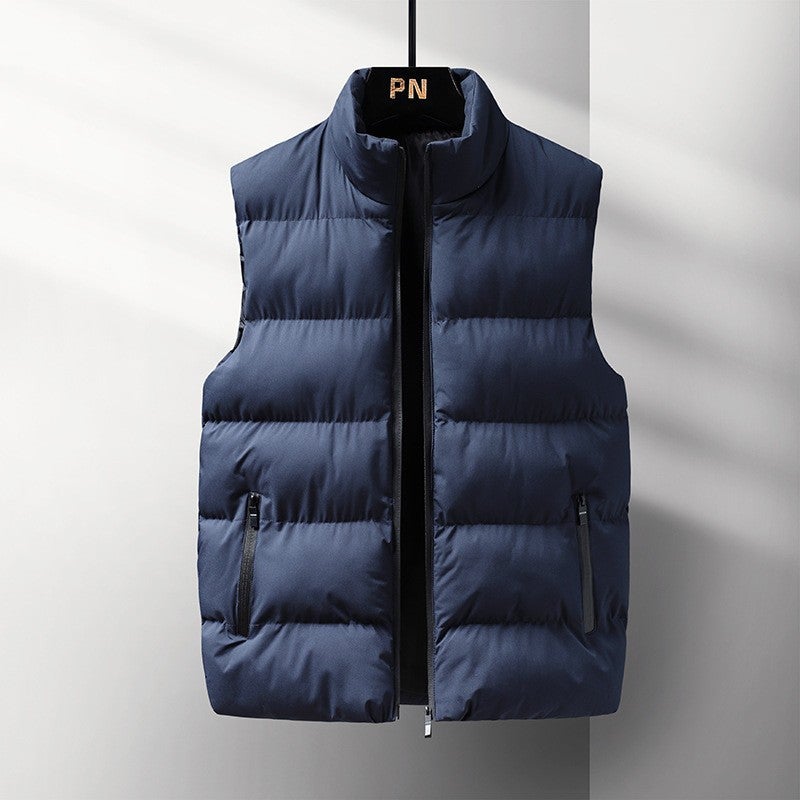 Men'S New Fleece-Lined Thick Warm Windproof Waistcoat Hong Kong Style Casual Stand Collar Cotton-Padded Vest For Men - Image 1