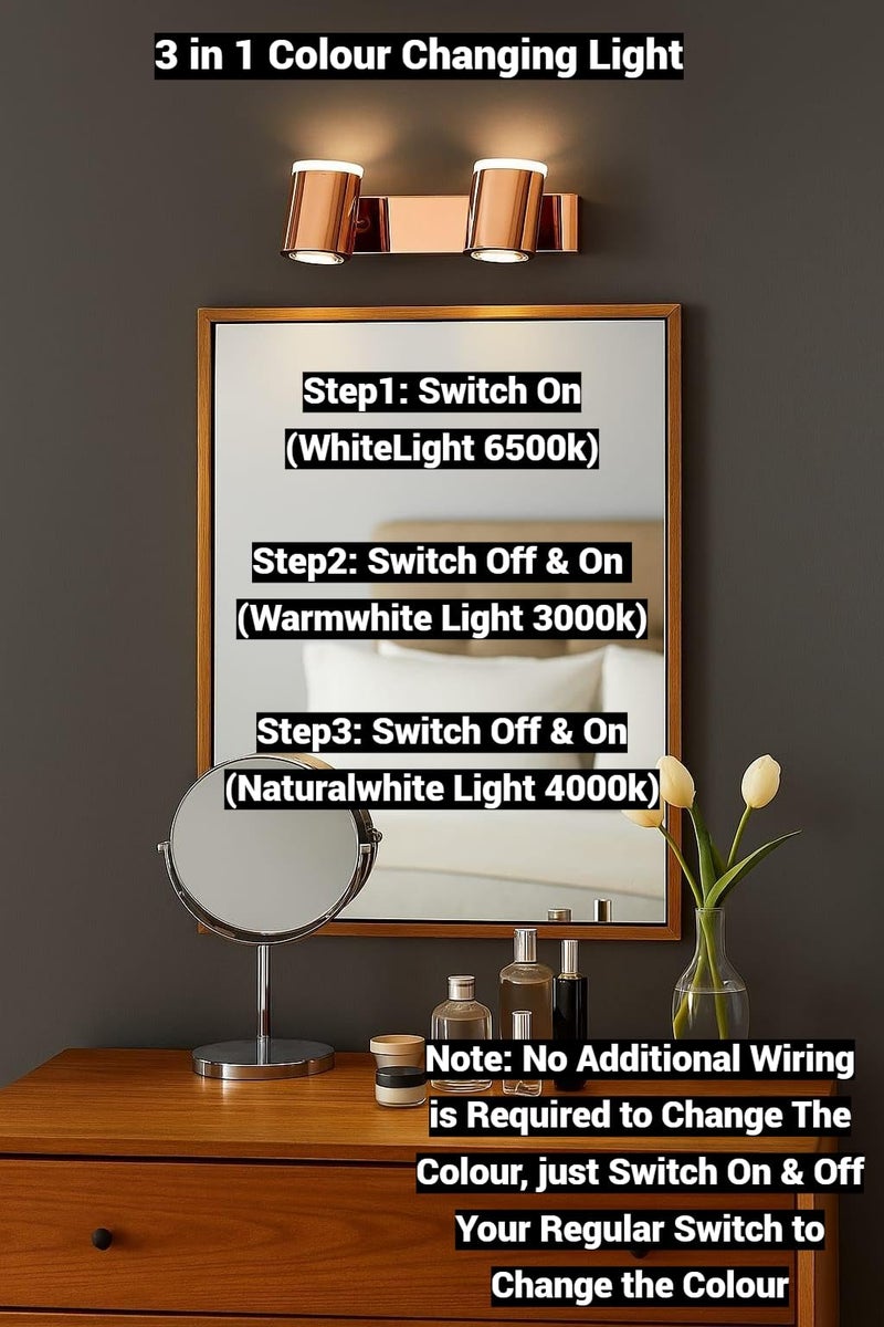 FILLISKA® 3 in 1 Double Wall spot/Picture/Display/Mirror Light with Adjustable Head and Colour Changing Function (RoseGold-6523)(1 Year Warranty) - Image 2
