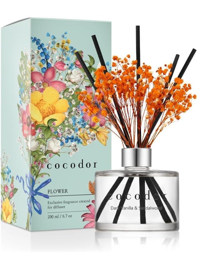 كوكودور مجموعة موزّع عطر بالعيدان من كوكودور / 6.7 أونصة موزّع عطر منزلي بعيدان مناسب لديكور رفوف الحمّام برائحة الفانيليا الداكنة وخشب الصندل - Image 1