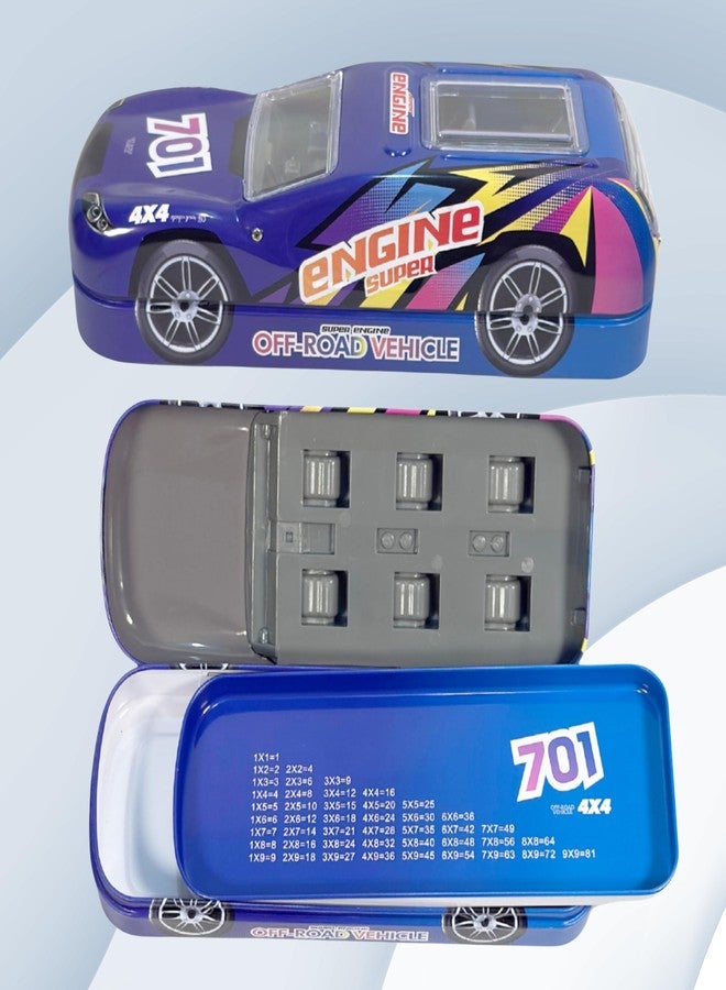 ZAFCO Metal Car Pencil Box for Kids | Compass for Boys | Two Layer Pen Box for Students | Car Geometry for School | Pencil Box for Boys | Birthday Return Gift 1 Unit (Random Blue) - Image 5