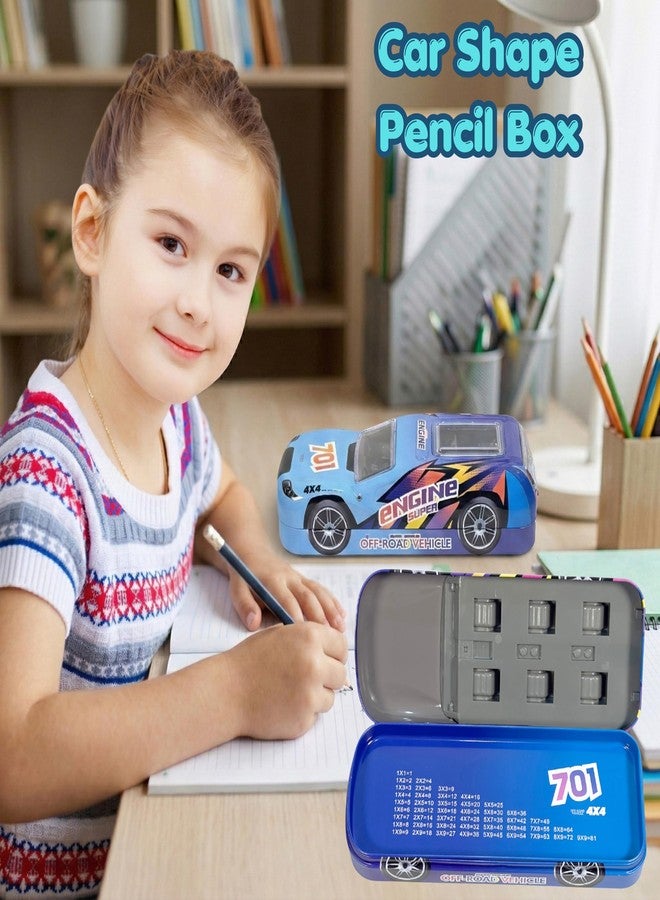 ZAFCO Metal Car Pencil Box for Kids | Compass for Boys | Two Layer Pen Box for Students | Car Geometry for School | Pencil Box for Boys | Birthday Return Gift 1 Unit (Random Blue) - Image 4