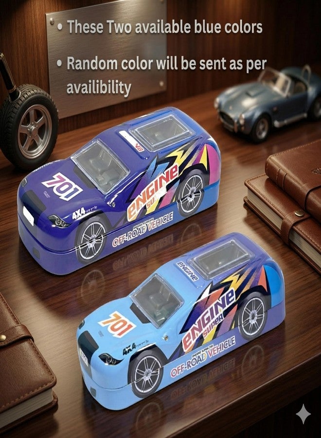 ZAFCO Metal Car Pencil Box for Kids | Compass for Boys | Two Layer Pen Box for Students | Car Geometry for School | Pencil Box for Boys | Birthday Return Gift 1 Unit (Random Blue) - Image 2