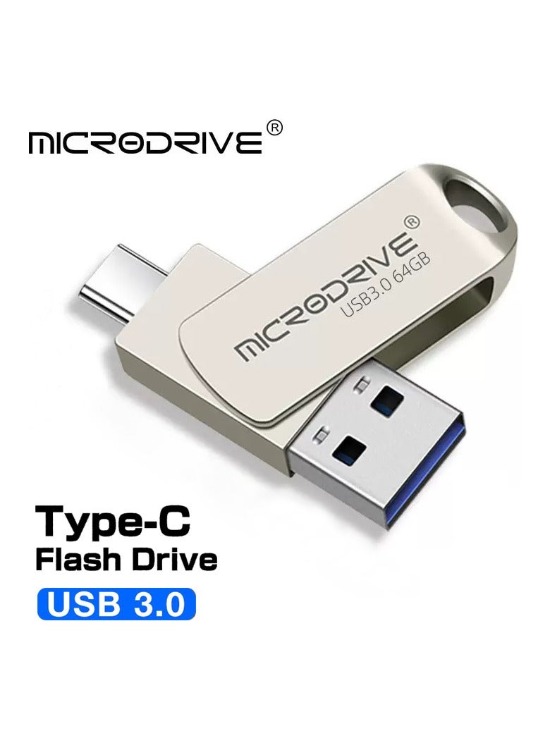 MicroDrive 64G USB3.0+Type-c Dual Interface USB Flash Drive, High-Speed Storage, 150MBps Read, 60MBps Write, 360-degree Rotating Protective Cover, Compatible with Computers, Tablets, Type-c Mobile Phones, Cars, Audio, TVs (64GB OTG) - Image 1