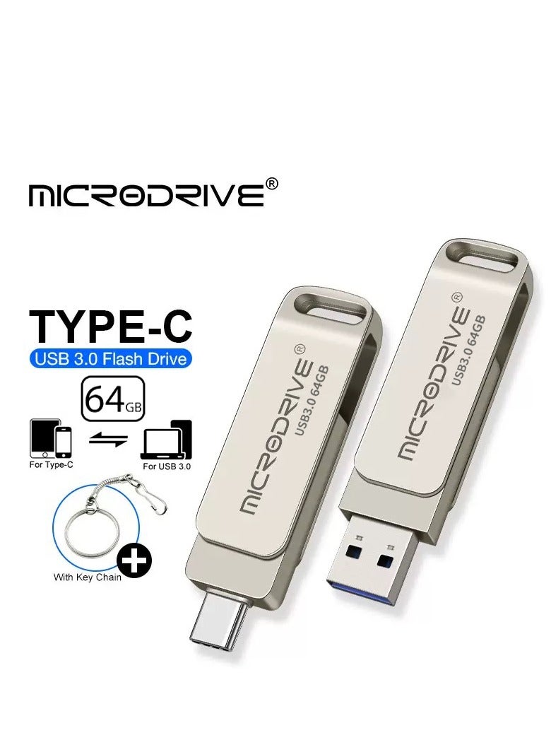 MicroDrive 64G USB3.0+Type-c Dual Interface USB Flash Drive, High-Speed Storage, 150MBps Read, 60MBps Write, 360-degree Rotating Protective Cover, Compatible with Computers, Tablets, Type-c Mobile Phones, Cars, Audio, TVs (64GB OTG) - Image 2