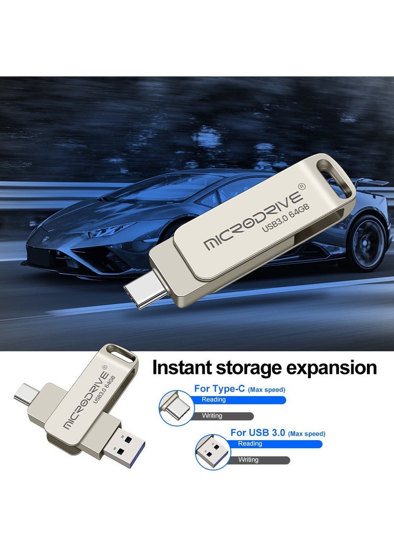 MicroDrive 64G USB3.0+Type-c Dual Interface USB Flash Drive, High-Speed Storage, 150MBps Read, 60MBps Write, 360-degree Rotating Protective Cover, Compatible with Computers, Tablets, Type-c Mobile Phones, Cars, Audio, TVs (64GB OTG) - Image 5