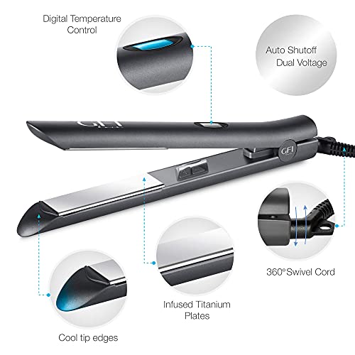 GFI Hair Straightener - Turbo Heating Element - Titanium Flat Iron - Straightens & Curls Any Hair Type - Temperature Control - Pouch & Glove Included - Image 2