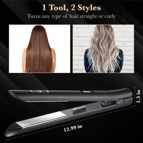 GFI Hair Straightener - Turbo Heating Element - Titanium Flat Iron - Straightens & Curls Any Hair Type - Temperature Control - Pouch & Glove Included - Image 4