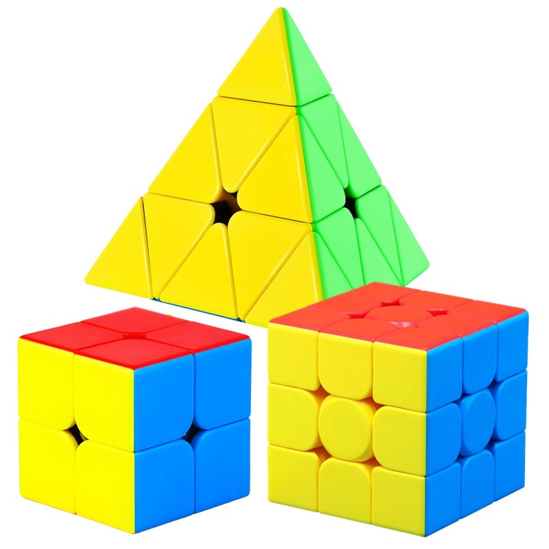 CFMOUR مجموعة مكعبات السرعة CFMOUR مويو ميلونغ 2x2x2 3x3x3 هرم مكعبات حزمة بدون ملصقات مكعبات سحرية مع دوران سلس وألعاب ألغاز للأطفال والبالغين - Image 3