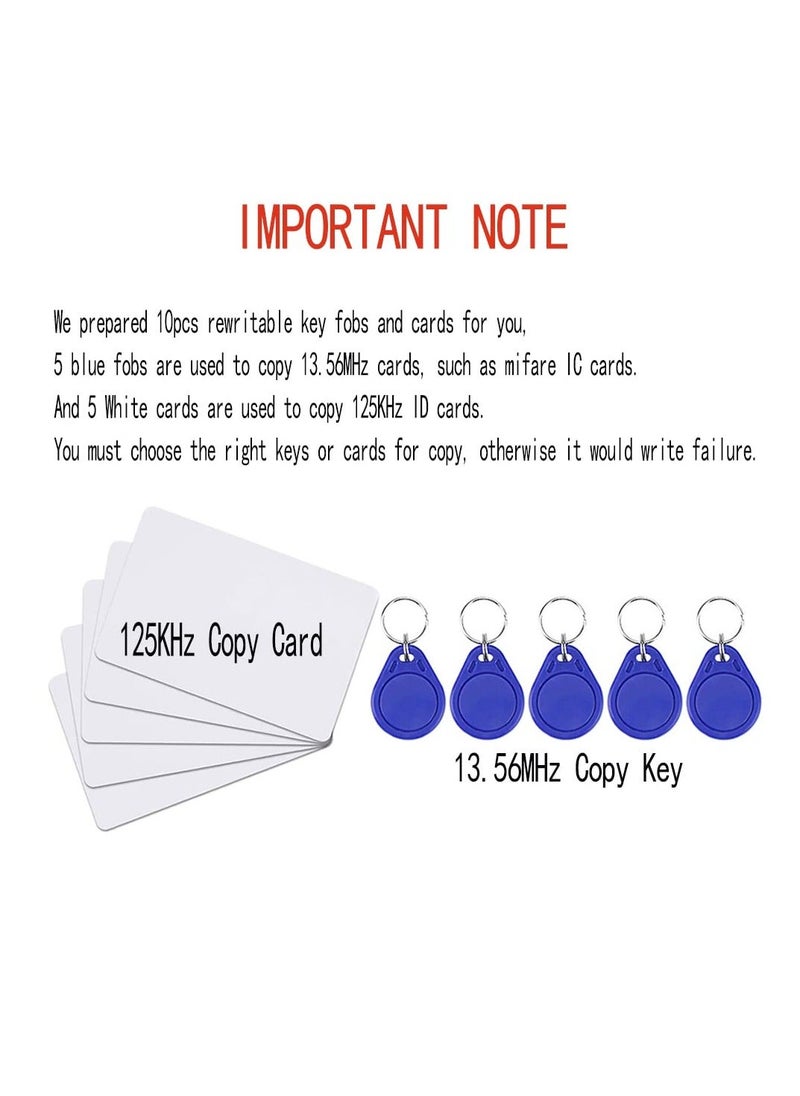 Generic - ناسخ بطاقات التحكم في الوصول الذكي مع 5 بطاقات مفاتيح قابلة للكتابة، قارئ RFID، ناسخ بطاقات 125 كيلو هرتز، فك تشفير بطاقات 13.56 ميجا هرتز، ناسخ علامات NFC، بطاقة هوية ذكية بدون تلامس - Image 1