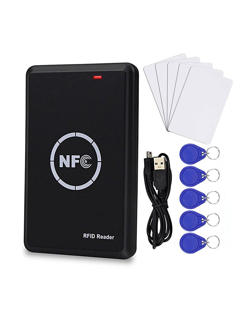 Generic - ناسخ بطاقات التحكم في الوصول الذكي مع 5 بطاقات مفاتيح قابلة للكتابة، قارئ RFID، ناسخ بطاقات 125 كيلو هرتز، فك تشفير بطاقات 13.56 ميجا هرتز، ناسخ علامات NFC، بطاقة هوية ذكية بدون تلامس - Image 1