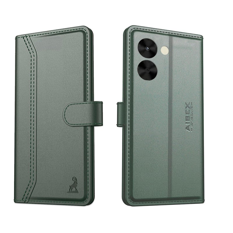 AIBEX ® Compatible for Redmi A5 / Poco C71 Flip Cover Leather Finish with Magnatic Closure | Inside TPU with Card Pockets | Wallet Stand | Complete Protection Flip Case -Green - Image 3