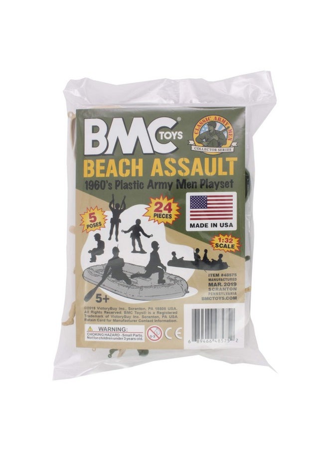 BMC Toys Bmc Marx Plastic Army Men Beach Assault - Green Vs Tan 24Pc Ww2 Us Soldiers - Made In Usa  - Image 3