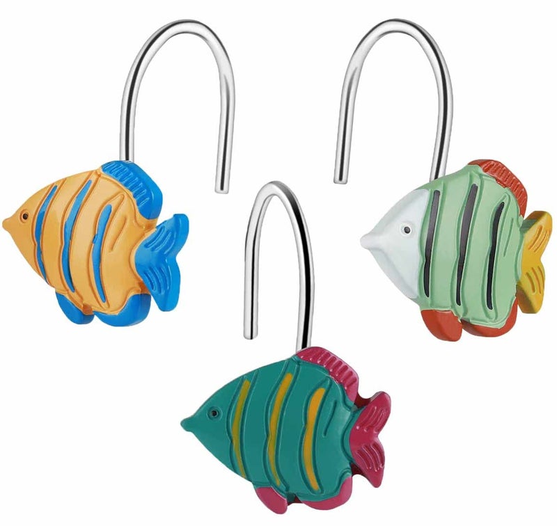 CandyGrid Fish Shower Curtain Hooks Rings for Under The Sea Bathroom Decor, Beach Shower Curtain Hooks, Nautical Shower Curtain Hooks, Decorative Shower Curtain Hooks for Bathroom - Set of 12 - Image 1