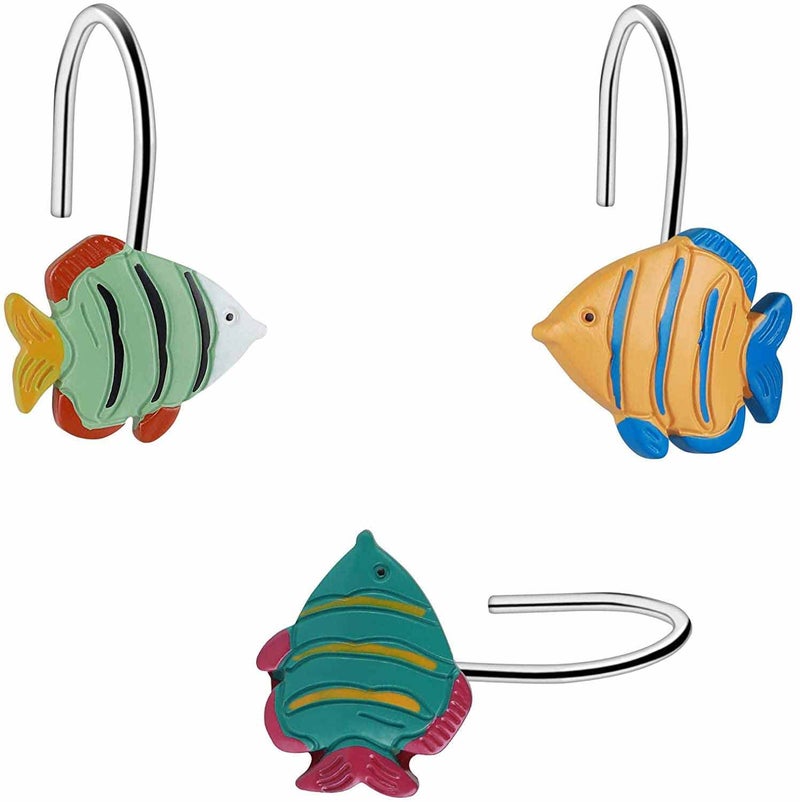 CandyGrid Fish Shower Curtain Hooks Rings for Under The Sea Bathroom Decor, Beach Shower Curtain Hooks, Nautical Shower Curtain Hooks, Decorative Shower Curtain Hooks for Bathroom - Set of 12 - Image 2