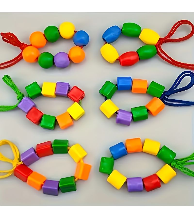 60Pcs Non Toxic Educational Threading Bead Toy Shape Color Sorting Set With Strings For 3 Year Old - Image 5