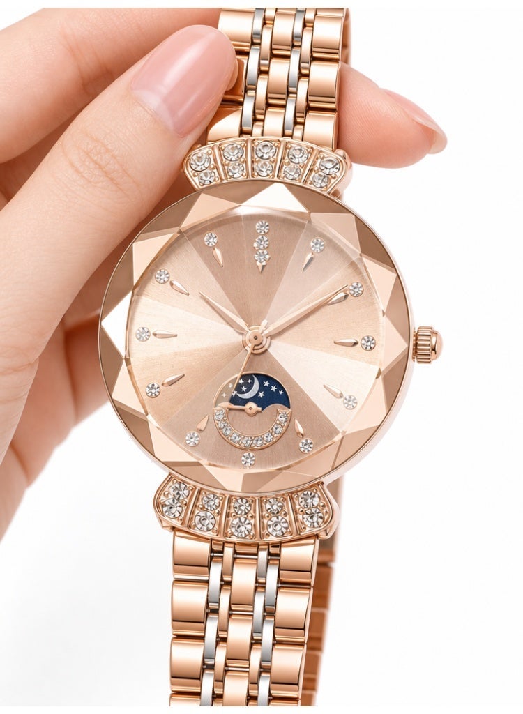 Celestial Moon & Stars Women's Watch with Modern Steel Bracelet - Image 1