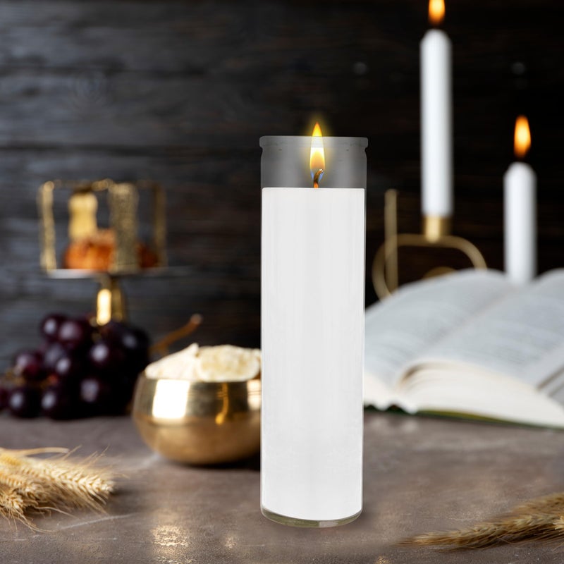 Mega Candles شموع ميغا 6 قطع بيضاء غير معطرة في حاوية زجاجية للصلاة والتأمل، شمعة شمع فاخرة 2 بوصة × 8 بوصة، ملاذ، تأبين، صلوات، بركات، دينية، تذكارات، ذكرى - Image 4