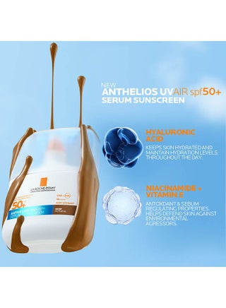 لاروش بوزيه أنثيليوس UVAir سيروم واقي الشمس لون طبيعي داكن +SPF 50 مع النياسيناميد، واقي يومي للوجه للرجال والنساء، قوام خفيف كالهواء بلمسة نهائية غير مرئية لجميع أنواع البشرة، 50 مل - view 4