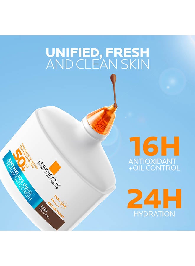 لاروش بوزيه أنثيليوس UVAir سيروم واقي الشمس لون طبيعي داكن +SPF 50 مع النياسيناميد، واقي يومي للوجه للرجال والنساء، قوام خفيف كالهواء بلمسة نهائية غير مرئية لجميع أنواع البشرة، 50 مل - Image 3