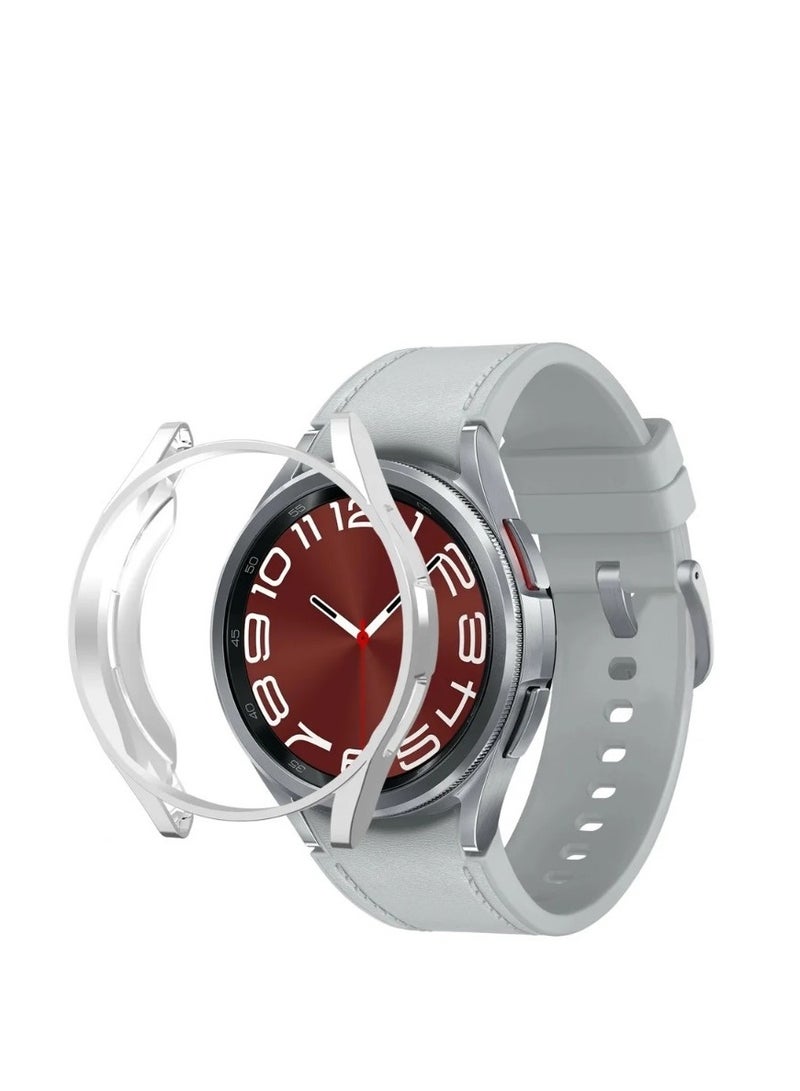 Case For Samsung Galaxy Watch 6 Classic 43mm Without Screen Protector, Ultra Thin Soft TPU Silicone Silver - Image 1