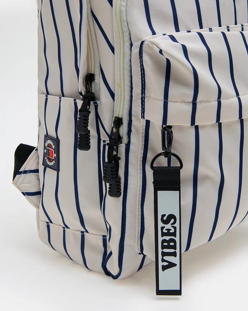 Redtag Men White And Navy Striped Backpack