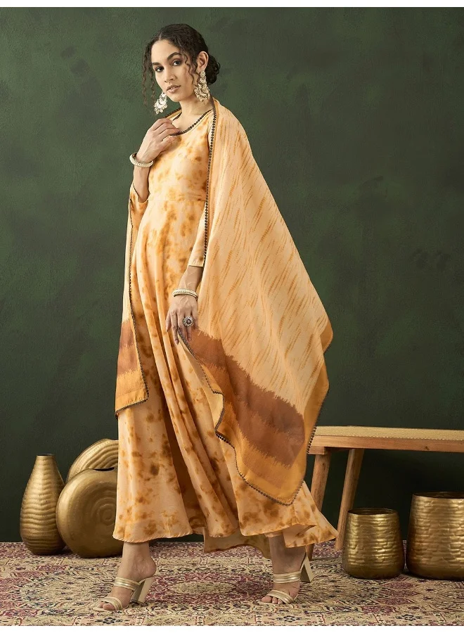AKS Mustard Tie & Dye Maxi Dress with dupatta
