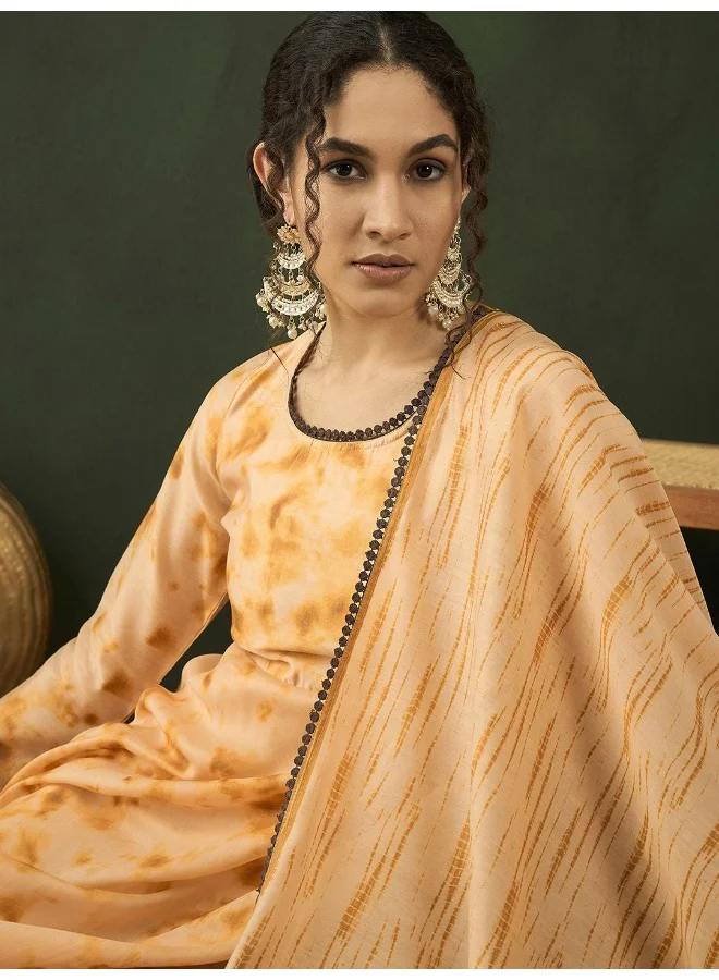 AKS Mustard Tie & Dye Maxi Dress with dupatta