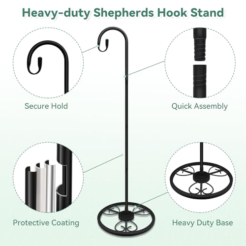 EGOMYRON 63" Adjustable Shepherds Hooks Stand for Wind Chimes, Hummingbird Feeders, Lanterns, Hanging Plant Stand Indoor Outdoor Patio Garden - Image 2