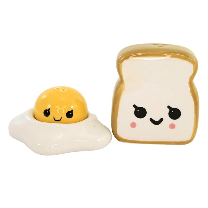 One Hundred 80 Degrees One Hundred 80 Degrees Ceramic Egg Shakers Set  Fried Egg  Toast Design with Magnetic Attachment  Gift Boxed  2 Pieces White and Yellow Salt and Pepper Shakers 