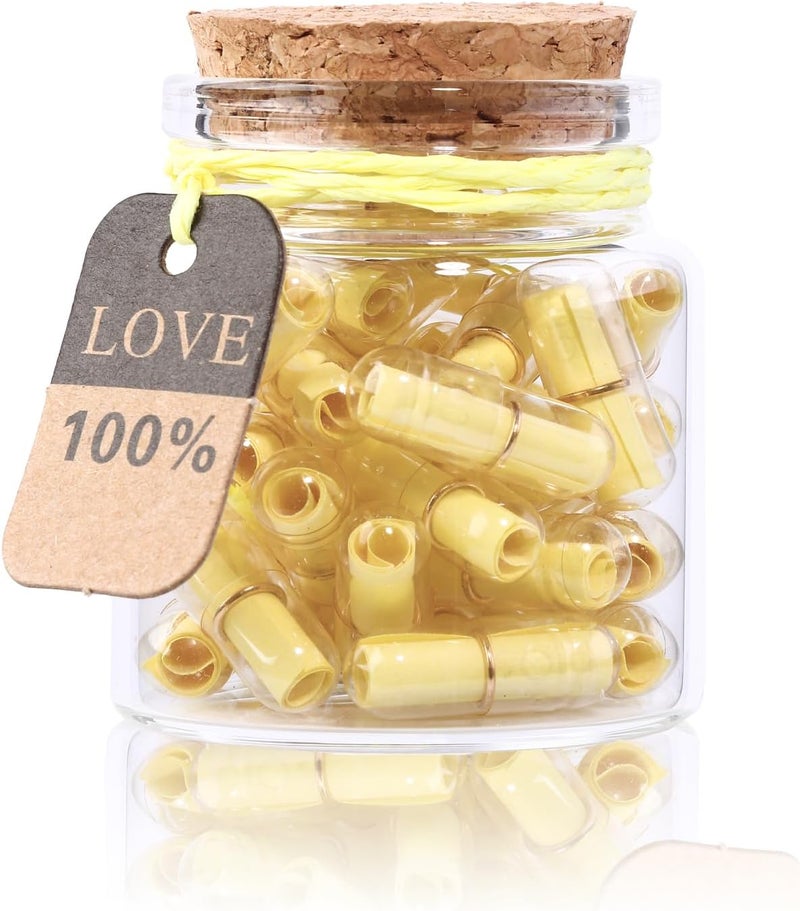Tintnut Valentines Love Capsule Letters Romantic Yellow Paper Love Message Pills in Glass Bottles Love Letter Cute Secret Letters with Gold Metal Rings Birthday Gift for Boyfriend/girlfriend - Image 1