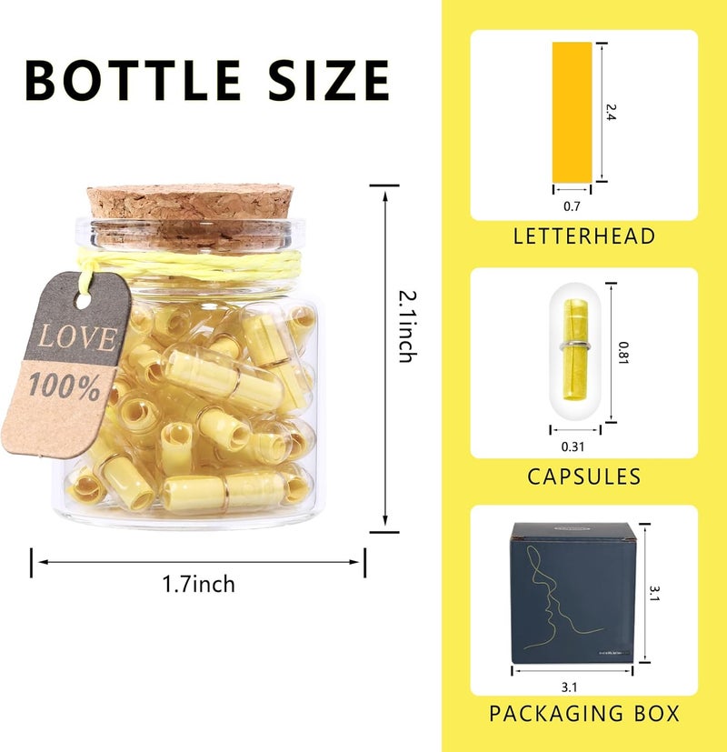 Tintnut Valentines Love Capsule Letters Romantic Yellow Paper Love Message Pills in Glass Bottles Love Letter Cute Secret Letters with Gold Metal Rings Birthday Gift for Boyfriend/girlfriend - Image 2