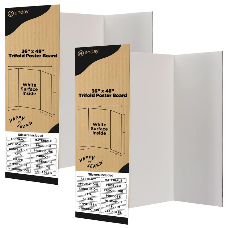 Emraw White Trifold Presentation Board 36" x 48" (Pack of 2) Self-Adhesive Science Subtitles Included - Display Exhibition Board Lightweight and Portable with Smooth Surface - By Emraw - Image 1