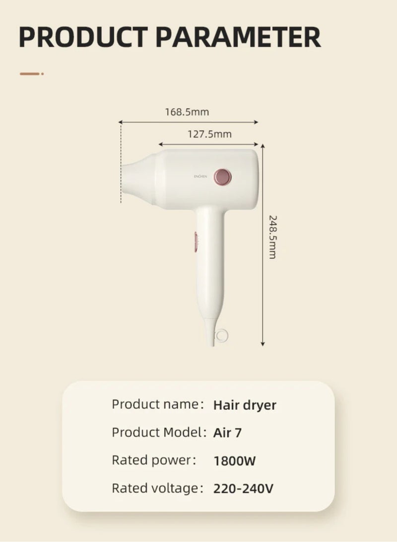 Hair Dryer – 1800W Powerful Blow Dryer for Women, 3 Heat Settings, Negative Ion Technology, Hanging Hook, Lightweight Hair Styler, Air 7