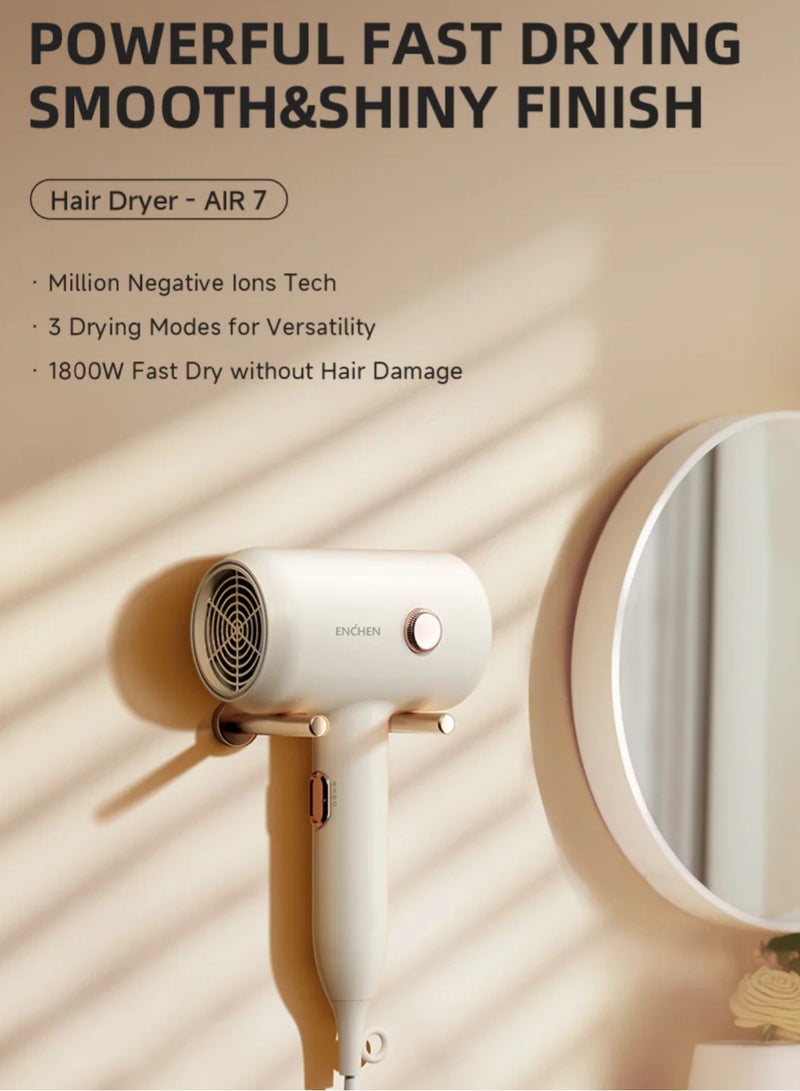 Hair Dryer – 1800W Powerful Blow Dryer for Women, 3 Heat Settings, Negative Ion Technology, Hanging Hook, Lightweight Hair Styler, Air 7