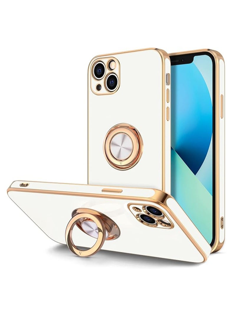 WRISTWISE Case Cover for iPhone 13 with Ring Stand [360°Rotatable Ring Holder Magnetic Kickstand] [Gold Edge] Slim Soft TPU Cover Luxury Protective Phone Case for Women Men, White - Image 1