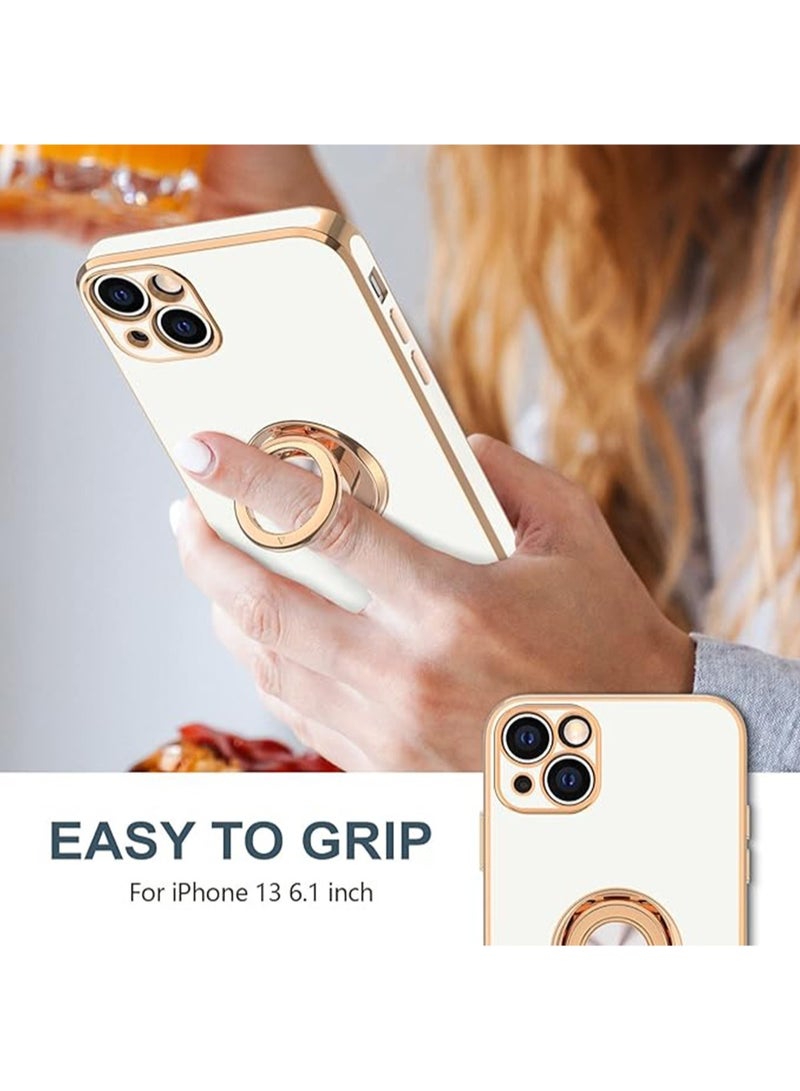 WRISTWISE Case Cover for iPhone 13 with Ring Stand [360°Rotatable Ring Holder Magnetic Kickstand] [Gold Edge] Slim Soft TPU Cover Luxury Protective Phone Case for Women Men, White - Image 2