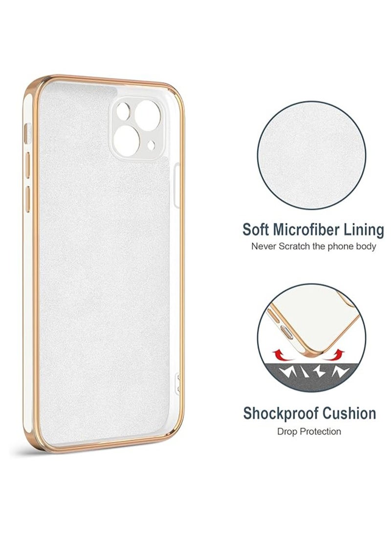 WRISTWISE Case Cover for iPhone 13 with Ring Stand [360°Rotatable Ring Holder Magnetic Kickstand] [Gold Edge] Slim Soft TPU Cover Luxury Protective Phone Case for Women Men, White - Image 3