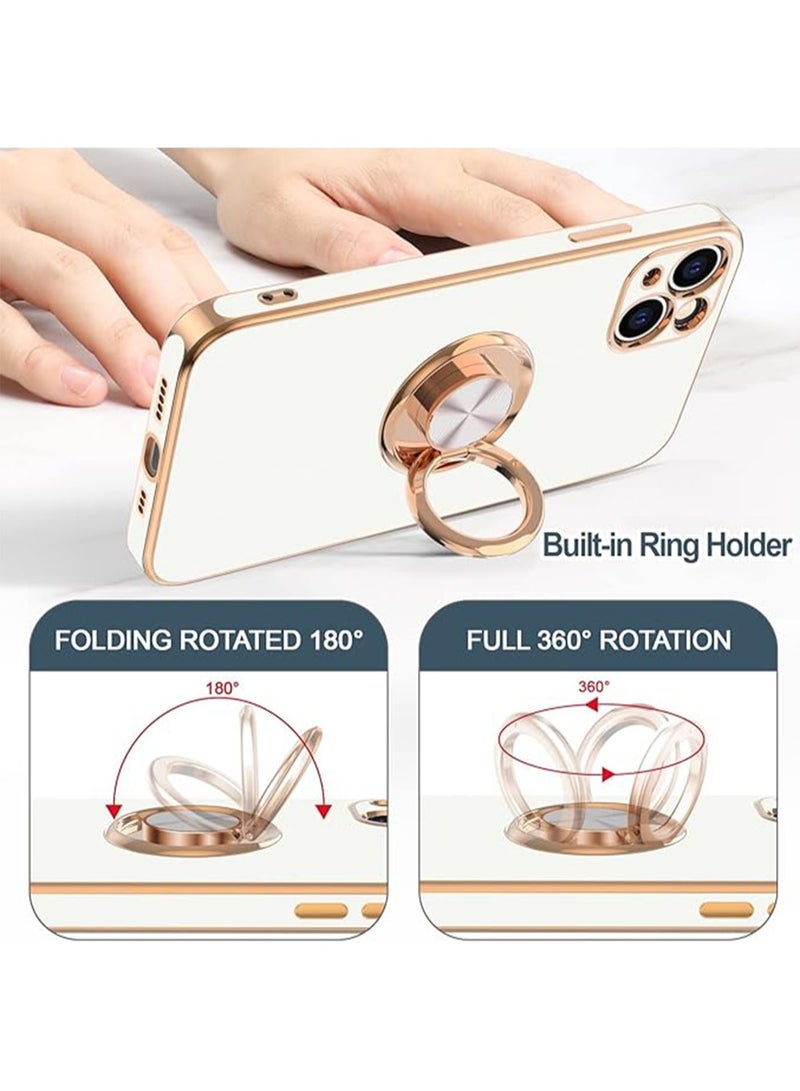 WRISTWISE Case Cover for iPhone 13 with Ring Stand [360°Rotatable Ring Holder Magnetic Kickstand] [Gold Edge] Slim Soft TPU Cover Luxury Protective Phone Case for Women Men, White - Image 4