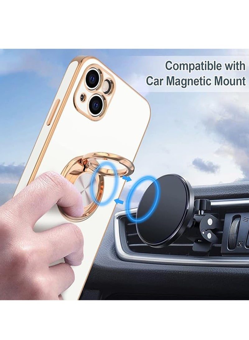 WRISTWISE Case Cover for iPhone 13 with Ring Stand [360°Rotatable Ring Holder Magnetic Kickstand] [Gold Edge] Slim Soft TPU Cover Luxury Protective Phone Case for Women Men, White - Image 5